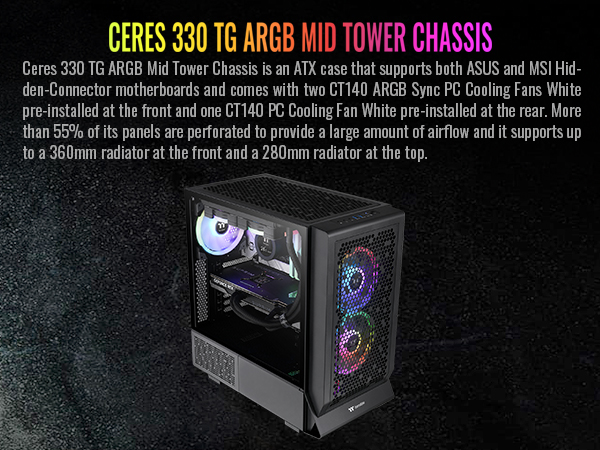 Thermaltake Ceres 330 TG ARGB Black Mid Tower E-ATX Case